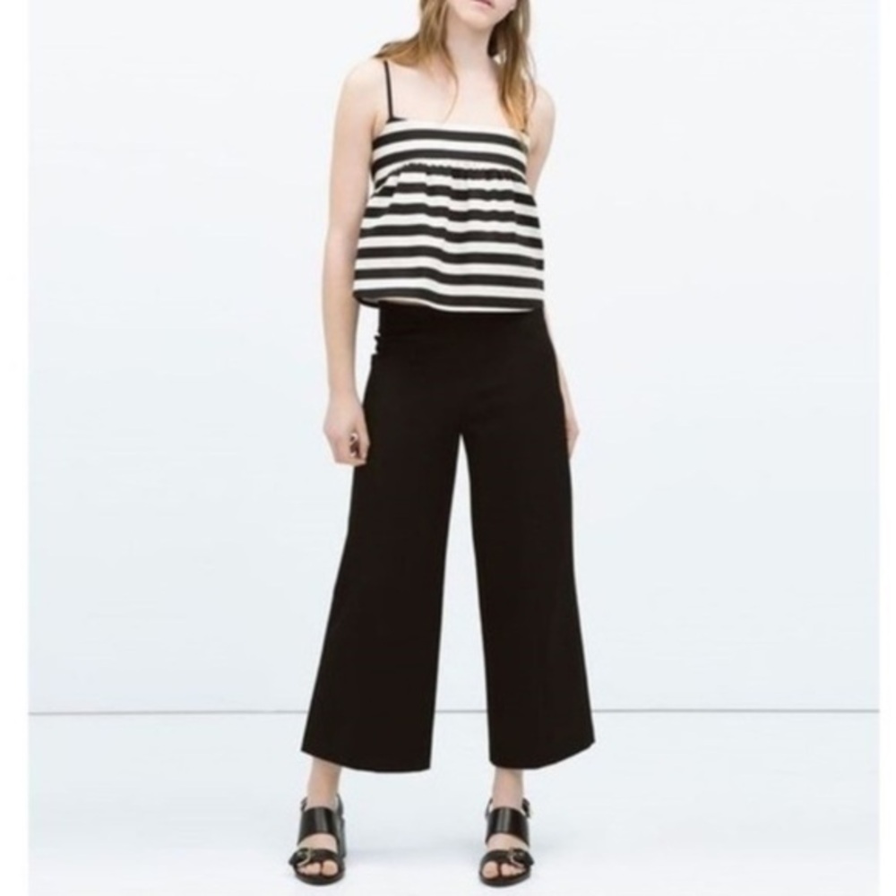 Zara Black High Waist Crop Wide Leg Pants Medium High-Rise Cropped Trousers